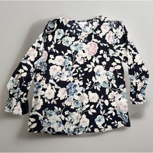 J Jill Top Womens‎ Floral Pullover Blouse Cold Shoulder Polyester Top